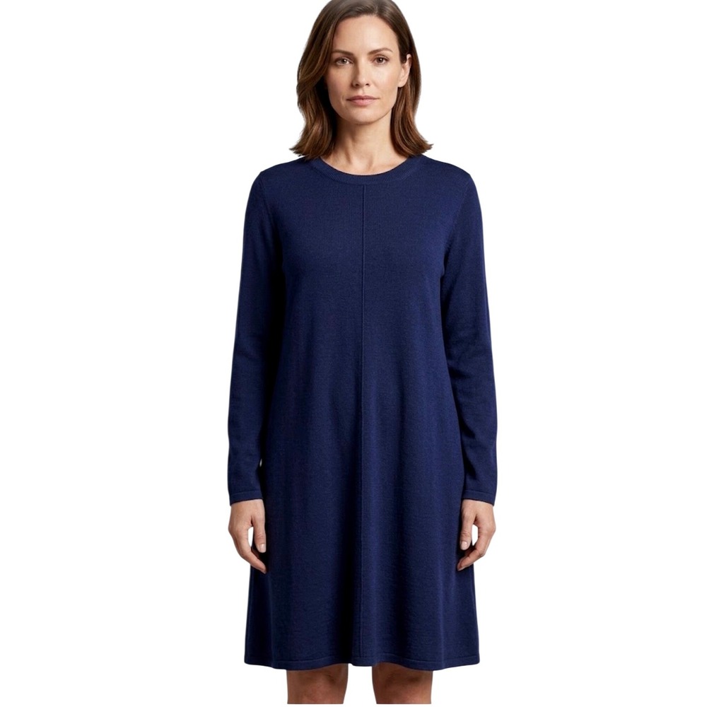 Repeat 100% Wool Knit Sweater Dress Womens 44 XL Blue New Repaired Quiet Luxury